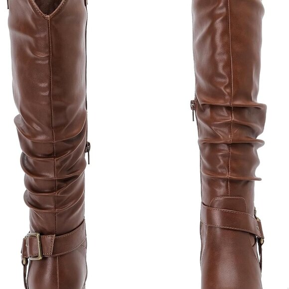 Women's Slouchy Knee High Boots with Chunky Heel Pointed Toe Fall Winter Shoes - Picture 2 of 6